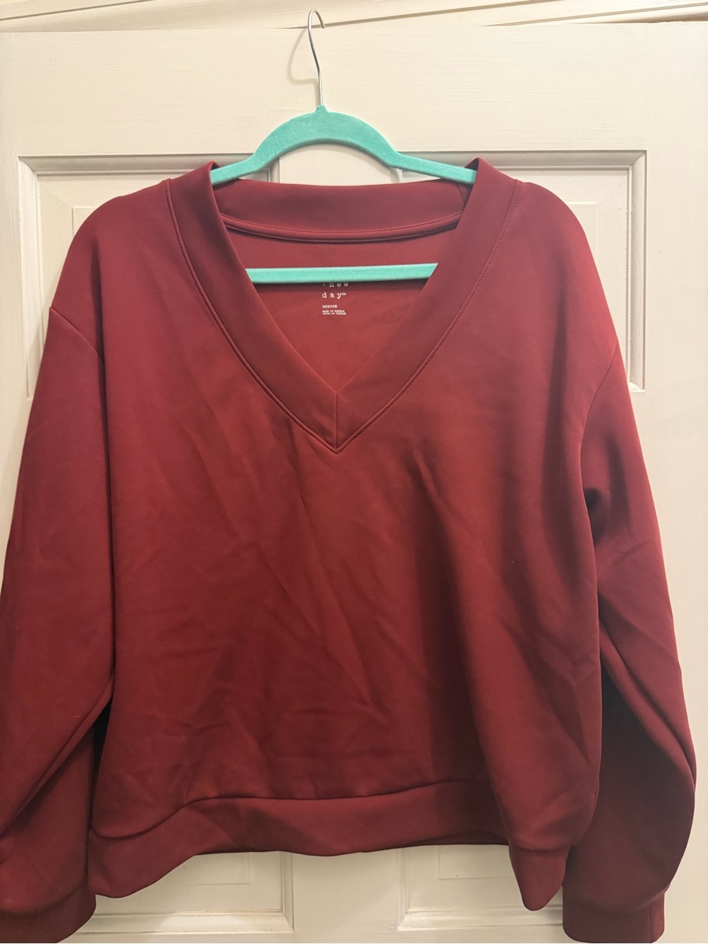 A New Day Women’s Burgundy V-Neck Pullover Sweatshirt – Relaxed Fit - Picture 2 of 4